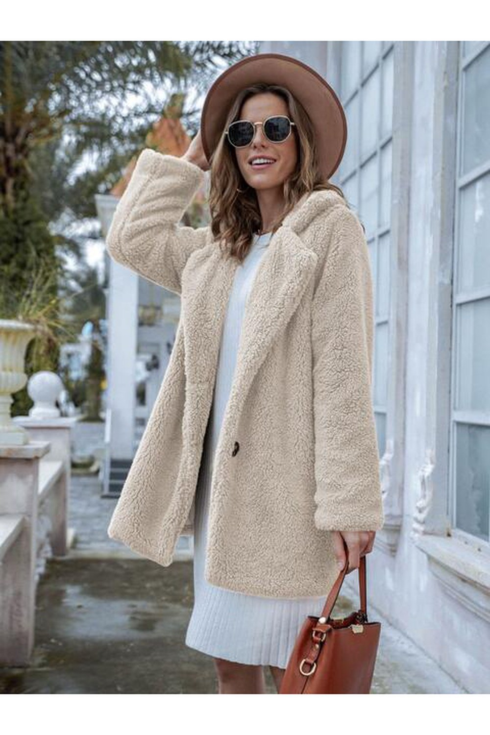 Long Sleeve Teddy Coat with Pockets