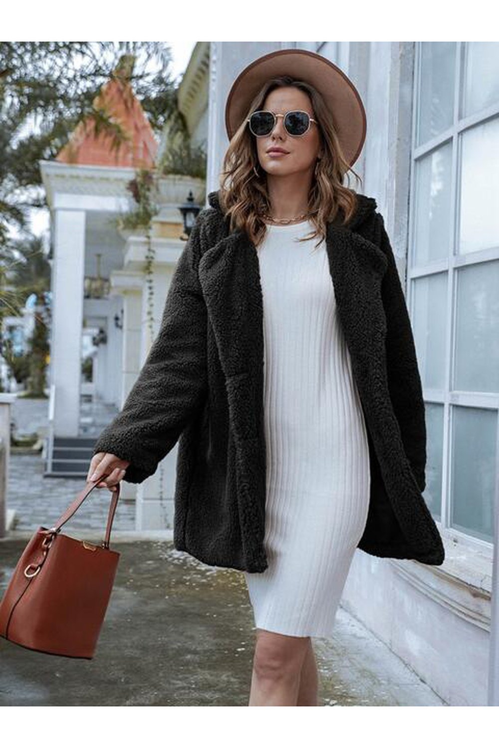 Long Sleeve Teddy Coat with Pockets