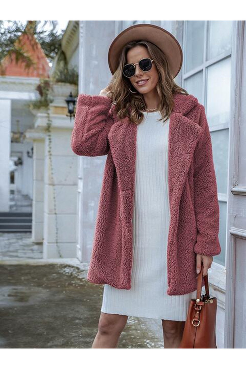 Long Sleeve Teddy Coat with Pockets