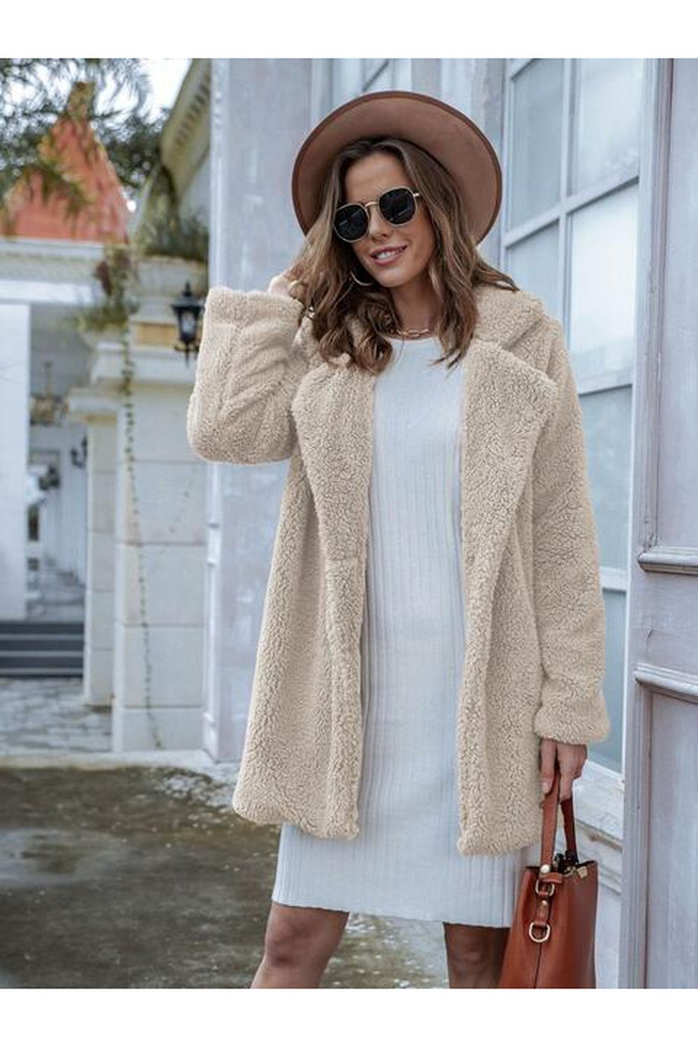 Long Sleeve Teddy Coat with Pockets