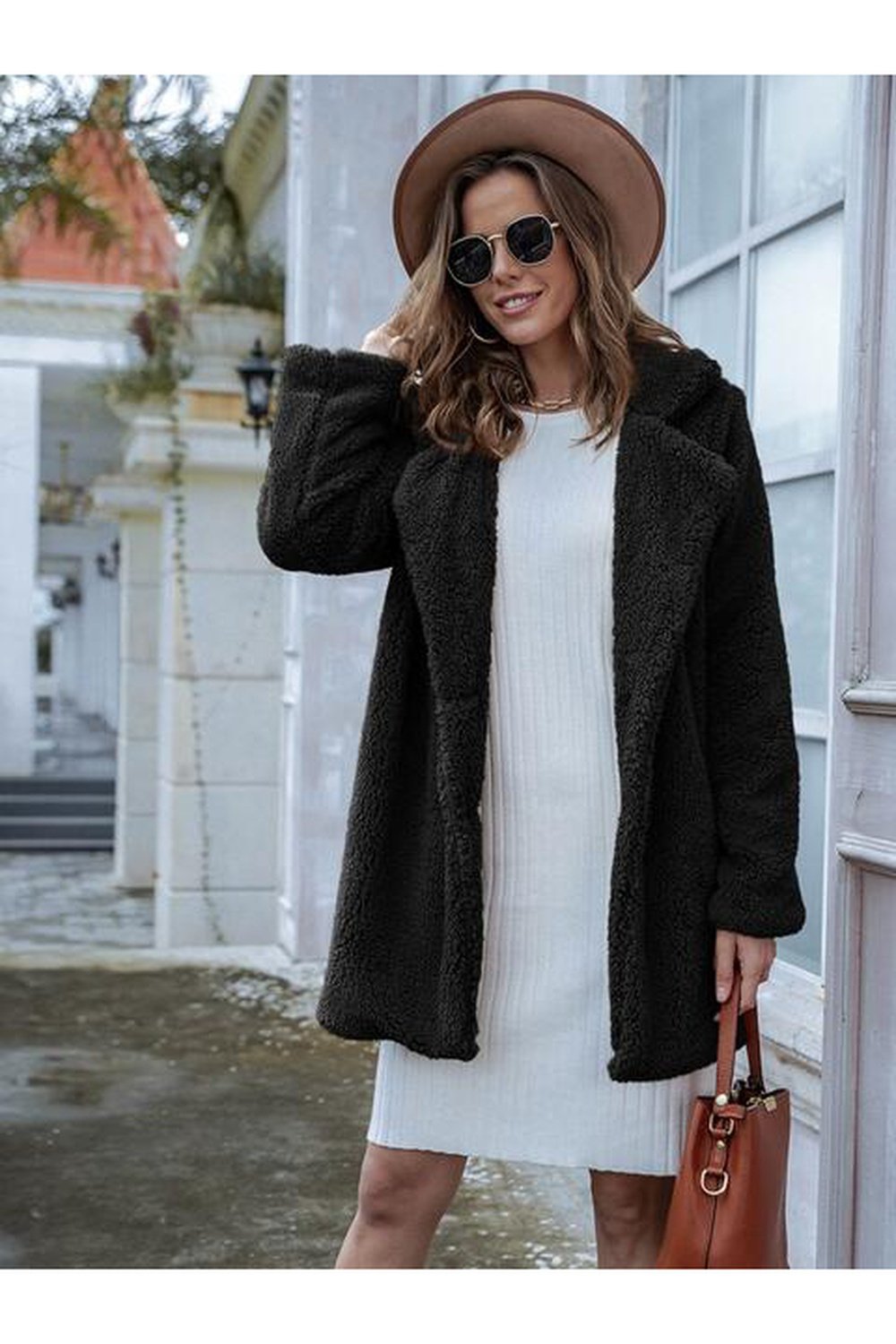 Long Sleeve Teddy Coat with Pockets