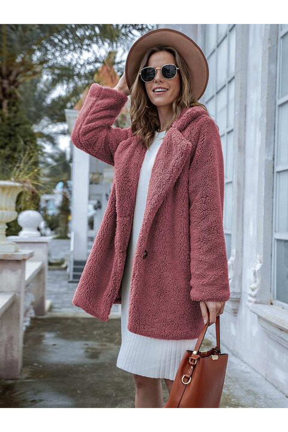 Long Sleeve Teddy Coat with Pockets