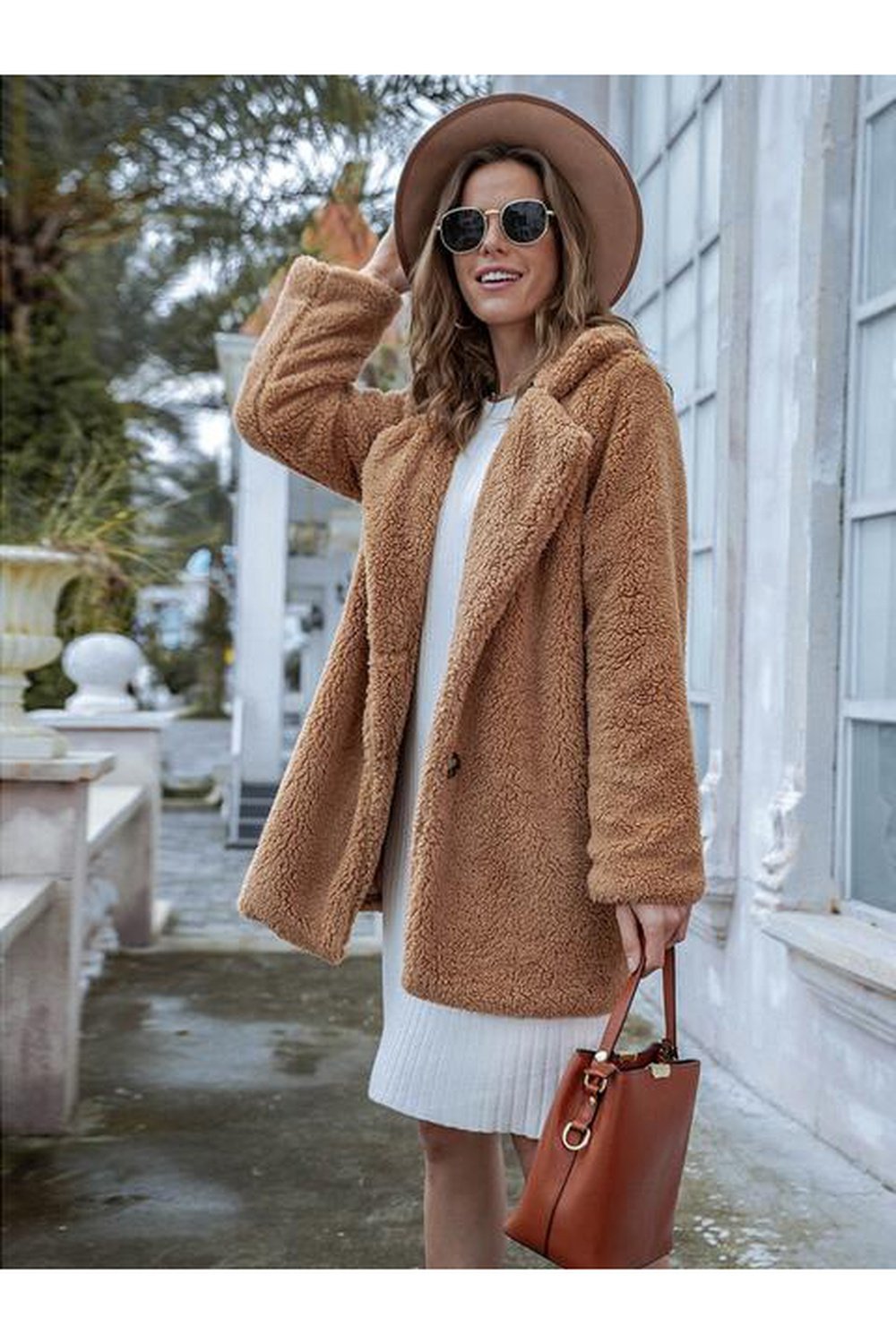 Long Sleeve Teddy Coat with Pockets