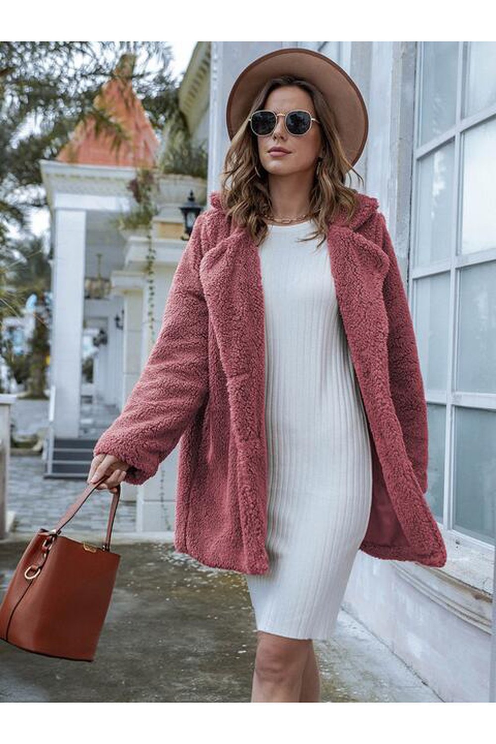 Long Sleeve Teddy Coat with Pockets