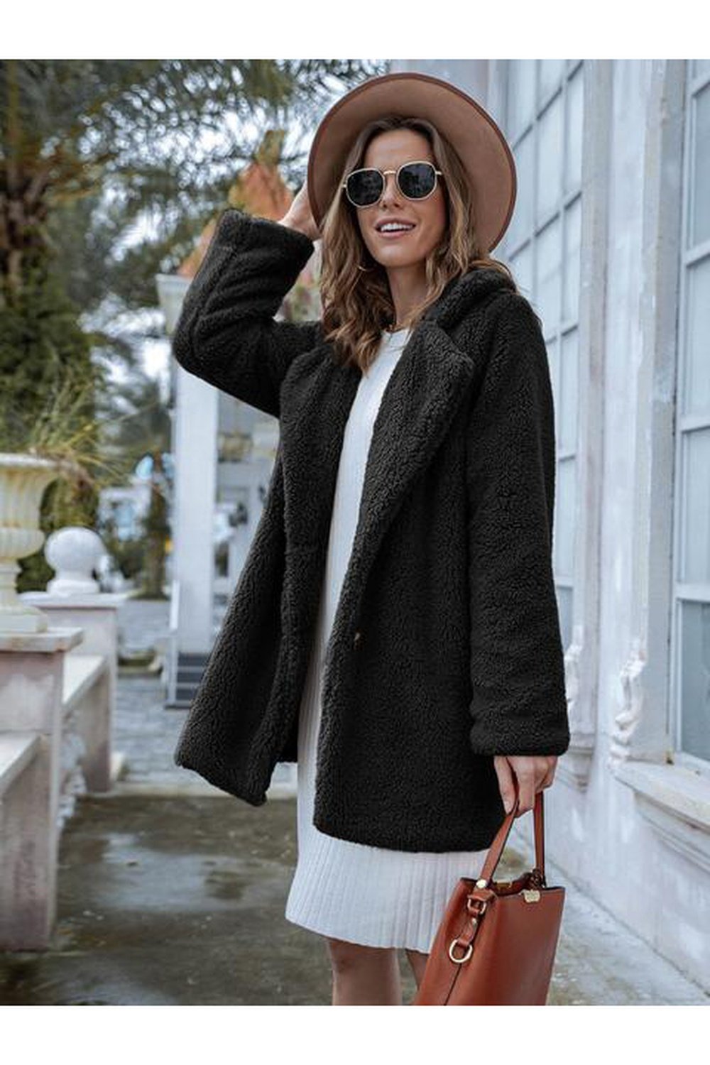 Long Sleeve Teddy Coat with Pockets