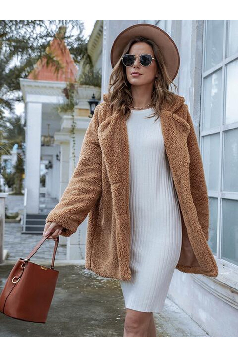 Long Sleeve Teddy Coat with Pockets