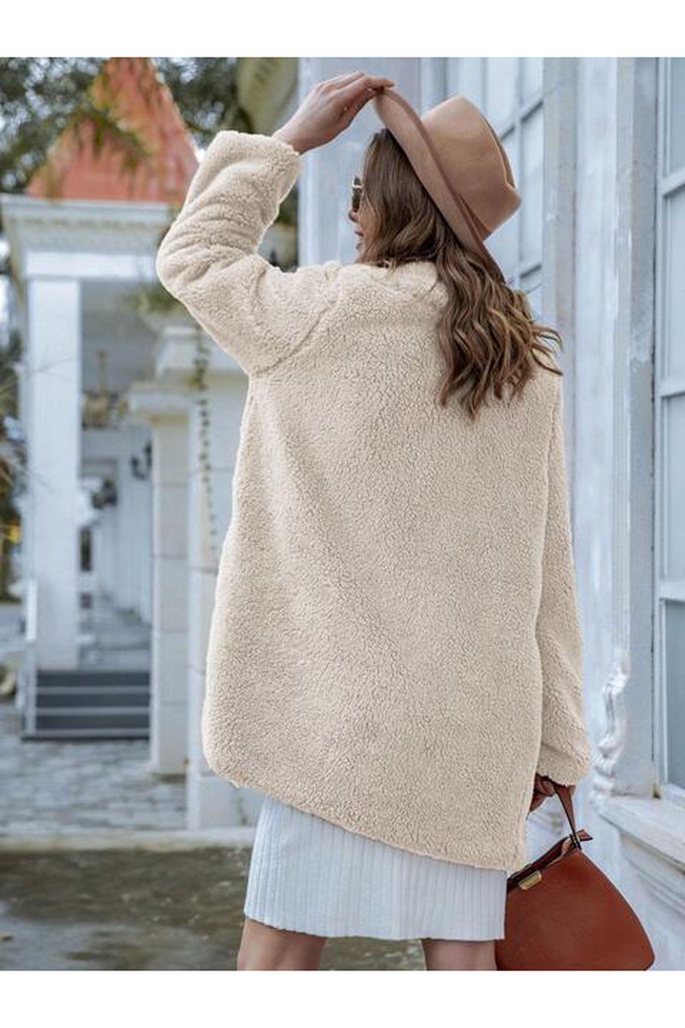 Long Sleeve Teddy Coat with Pockets