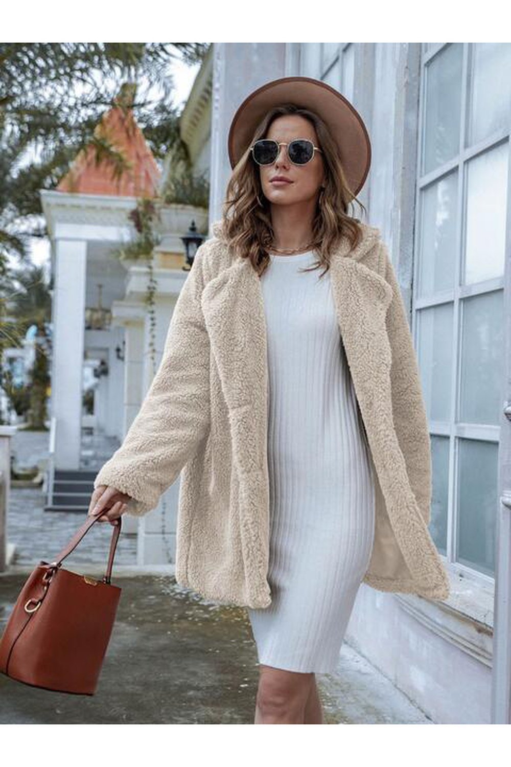 Long Sleeve Teddy Coat with Pockets