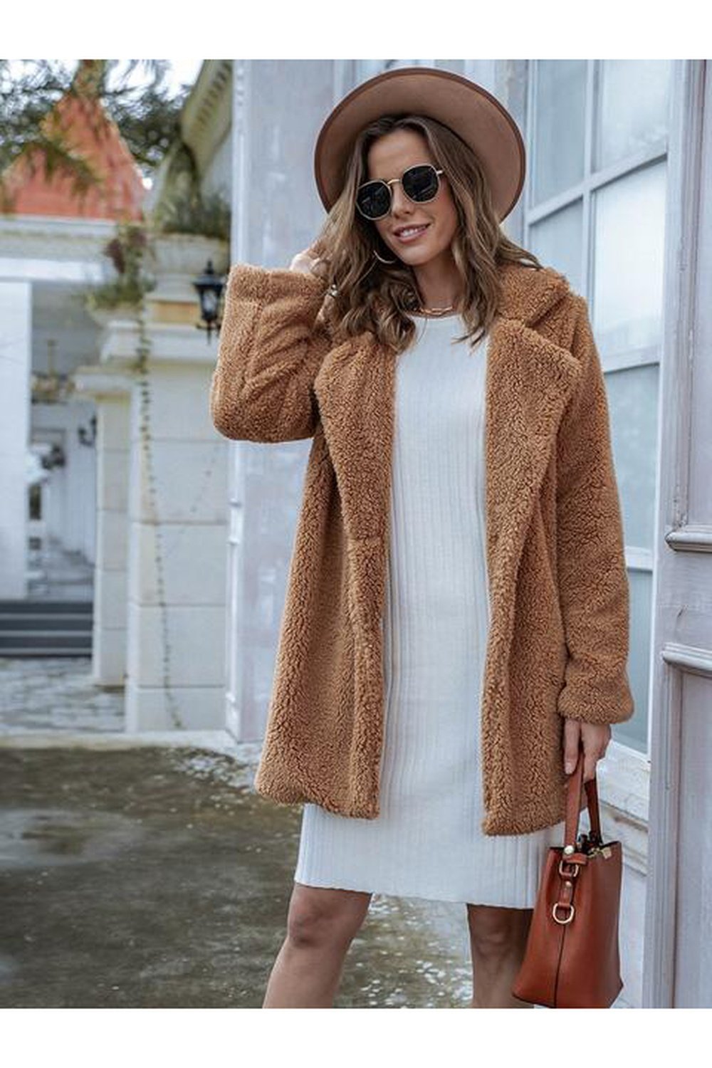 Long Sleeve Teddy Coat with Pockets