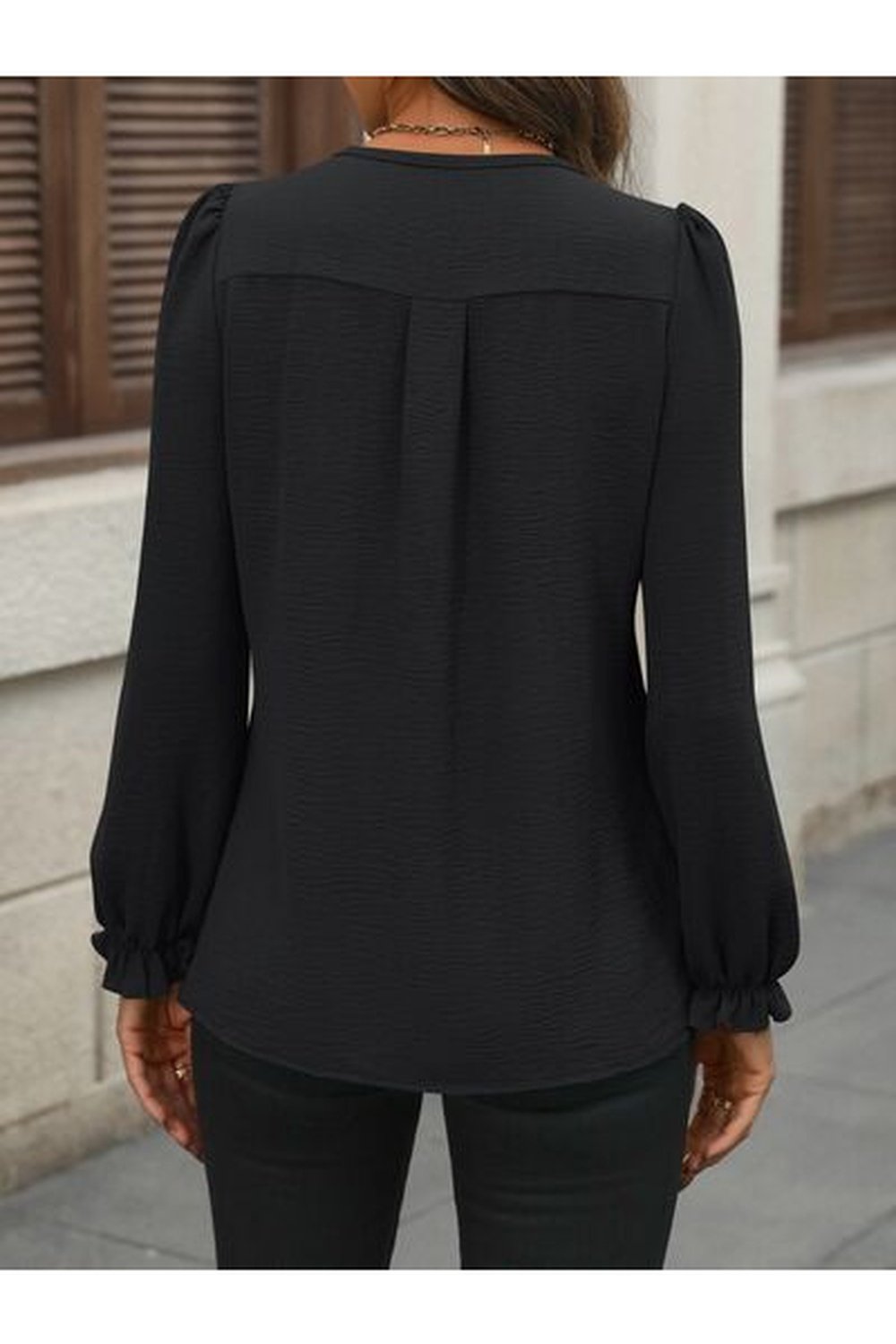 Notched Flounce Sleeve Blouse