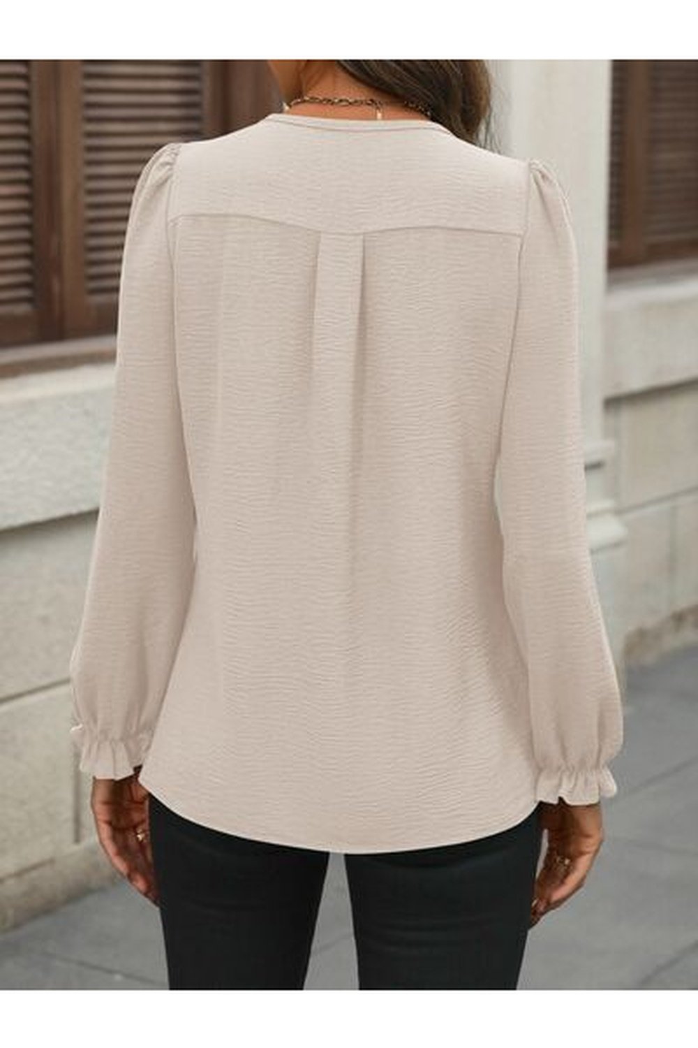 Notched Flounce Sleeve Blouse