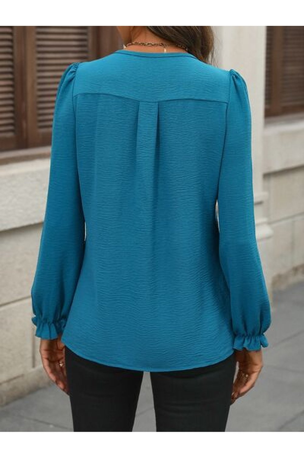 Notched Flounce Sleeve Blouse