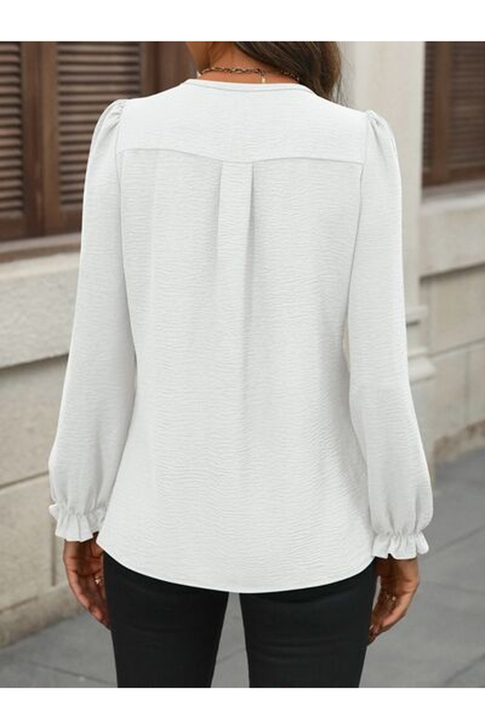 Notched Flounce Sleeve Blouse