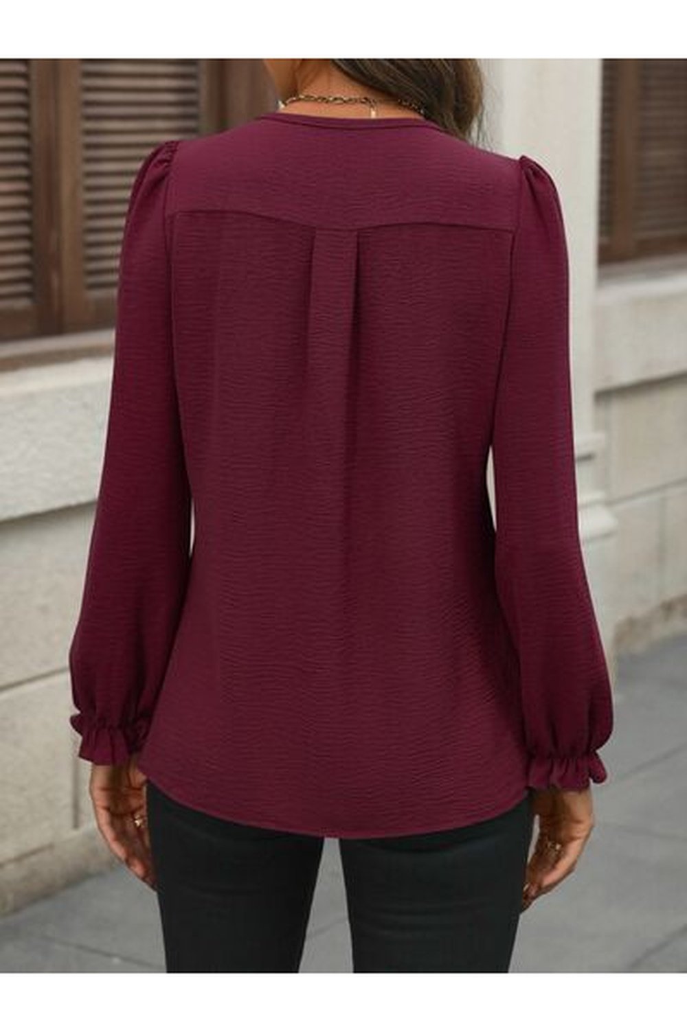 Notched Flounce Sleeve Blouse