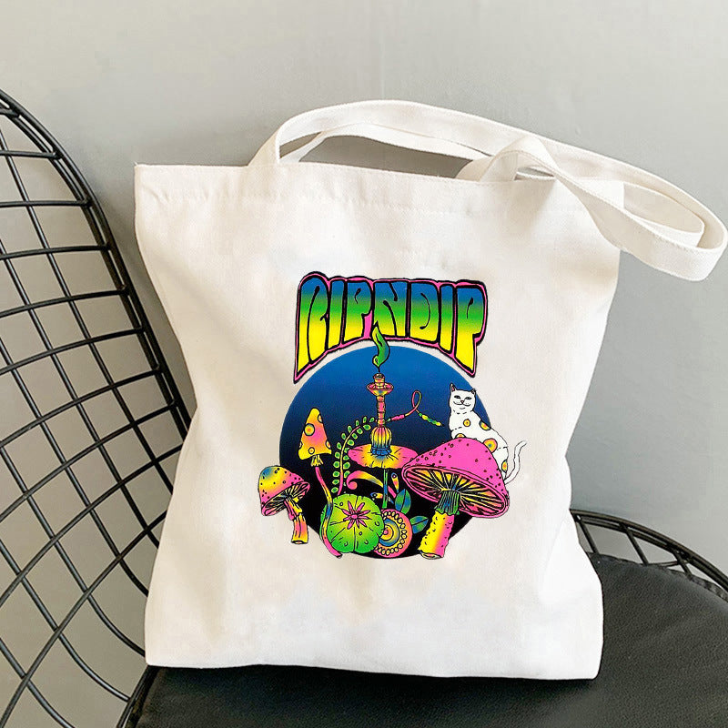 Mushroom Printed Canvas Bag With Personalized Creativity