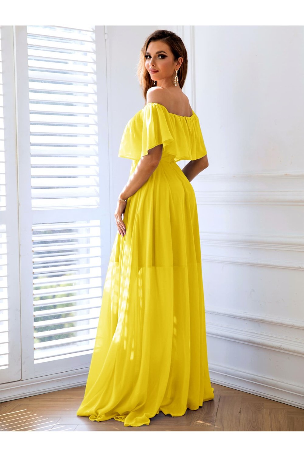 Off-Shoulder Layered Split Maxi Dress