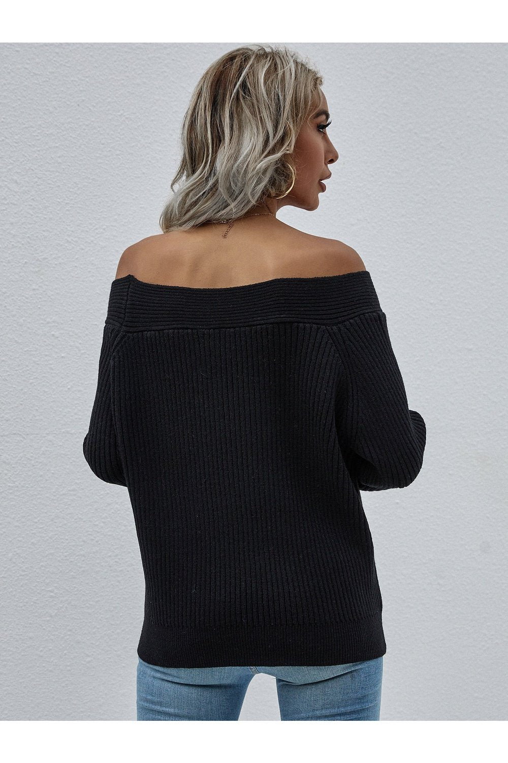 Off-Shoulder Rib-Knit Sweater