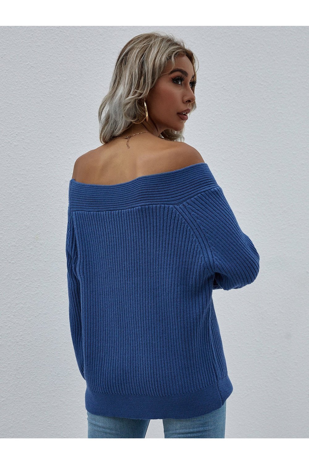 Off-Shoulder Rib-Knit Sweater