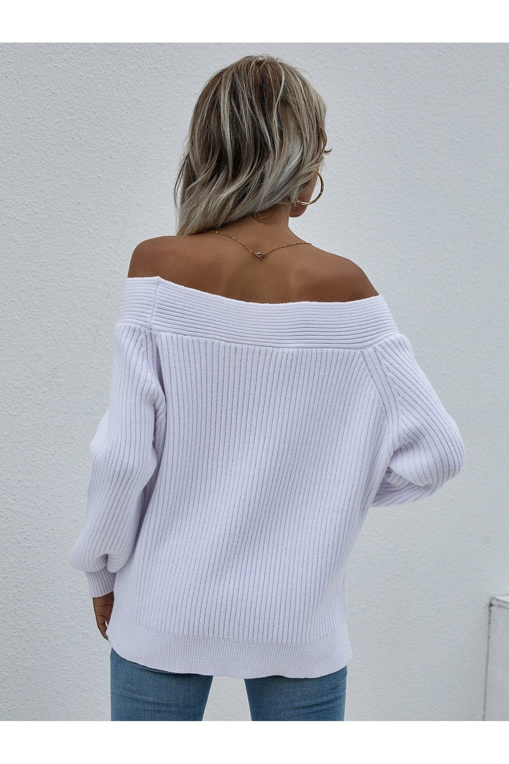 Off-Shoulder Rib-Knit Sweater