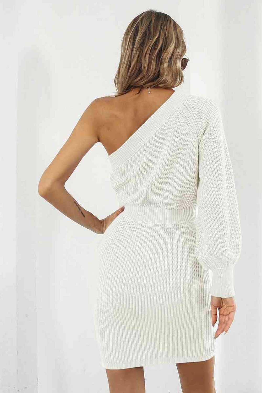 One-Shoulder Mini Sweater Dress