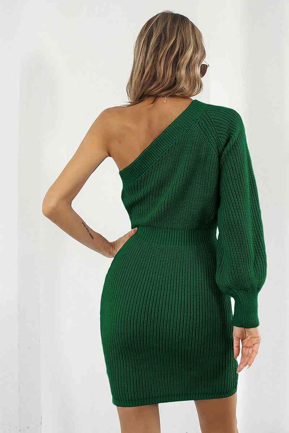 One-Shoulder Mini Sweater Dress