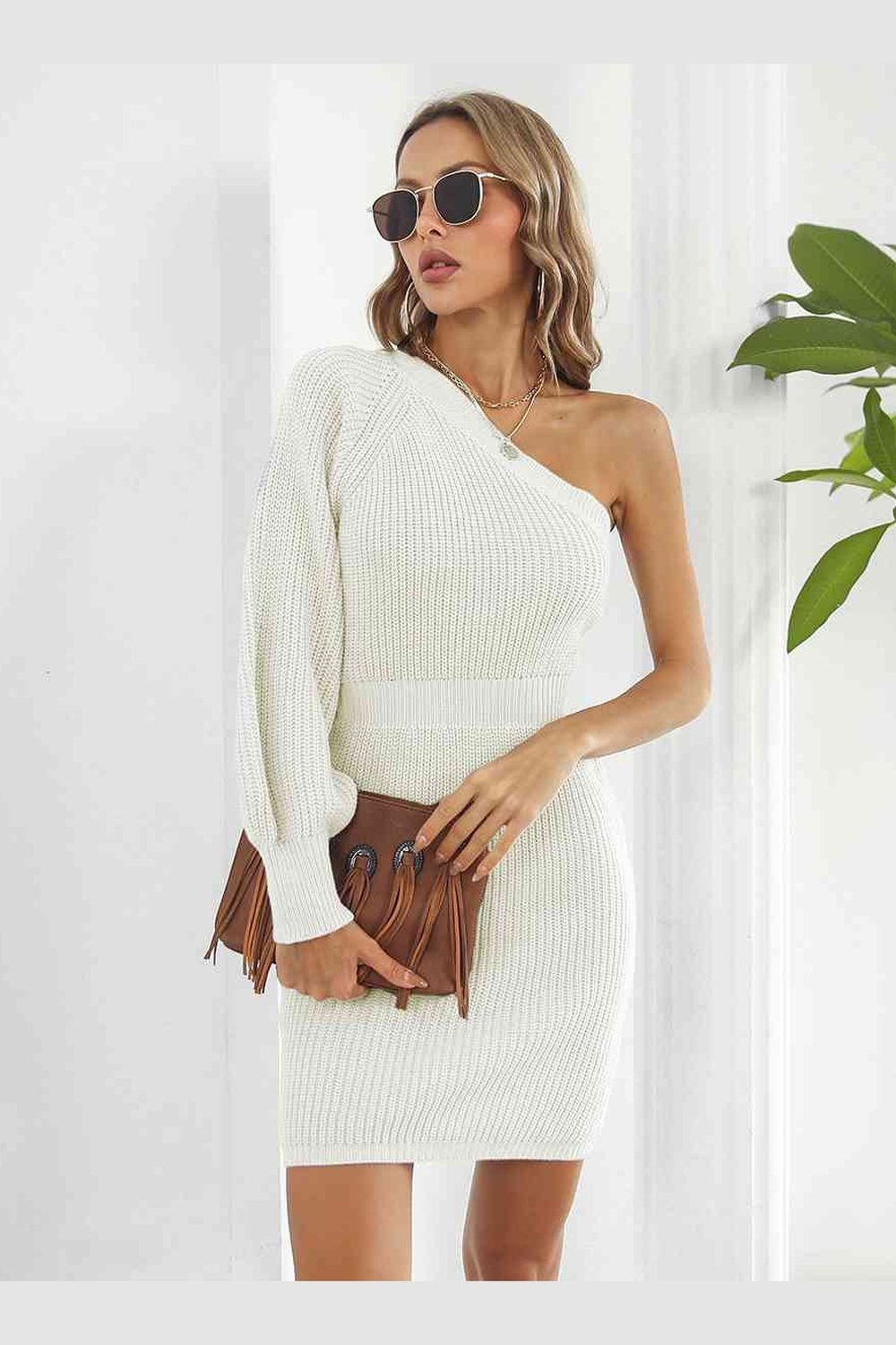 One-Shoulder Mini Sweater Dress