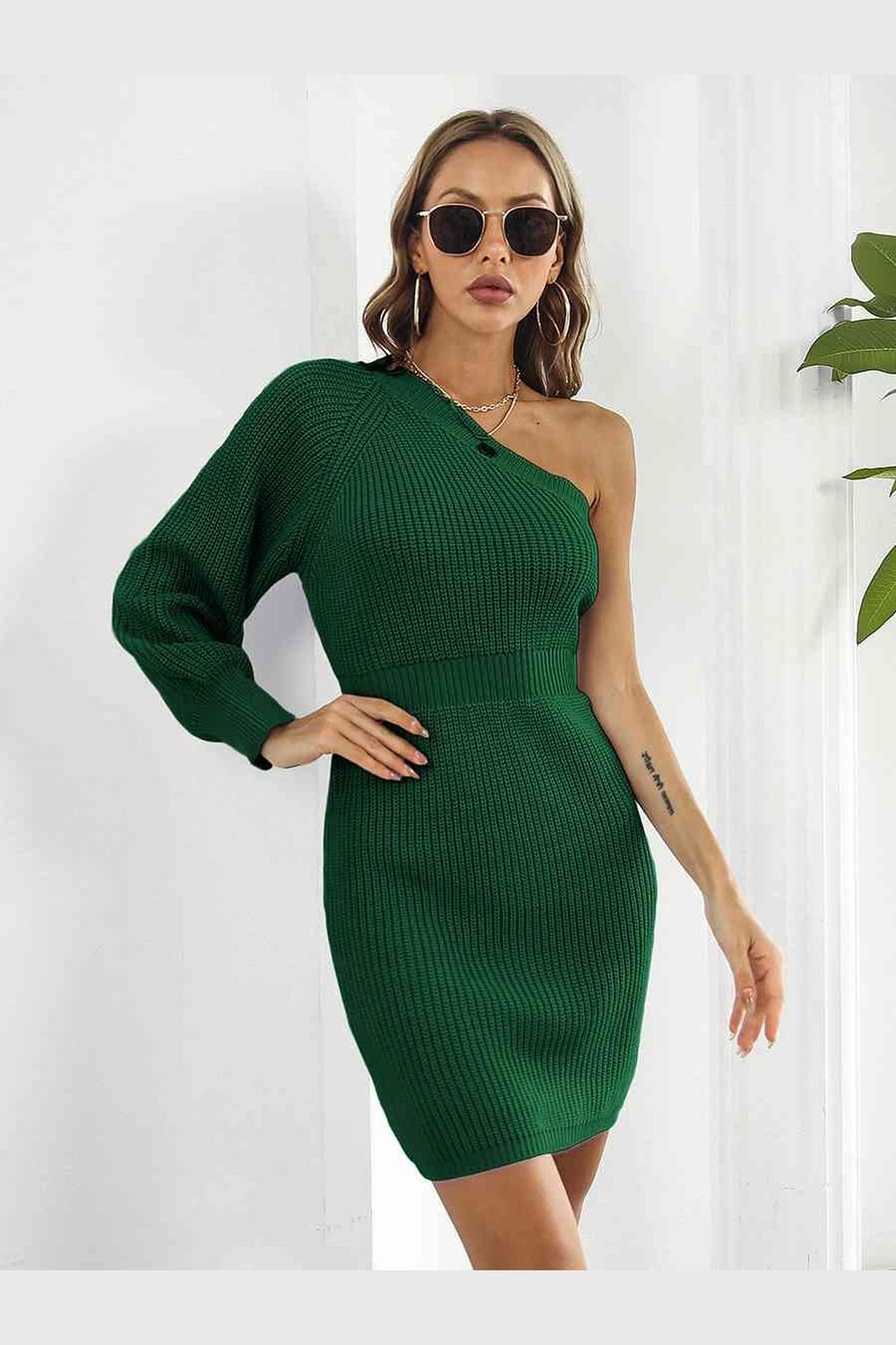 One-Shoulder Mini Sweater Dress