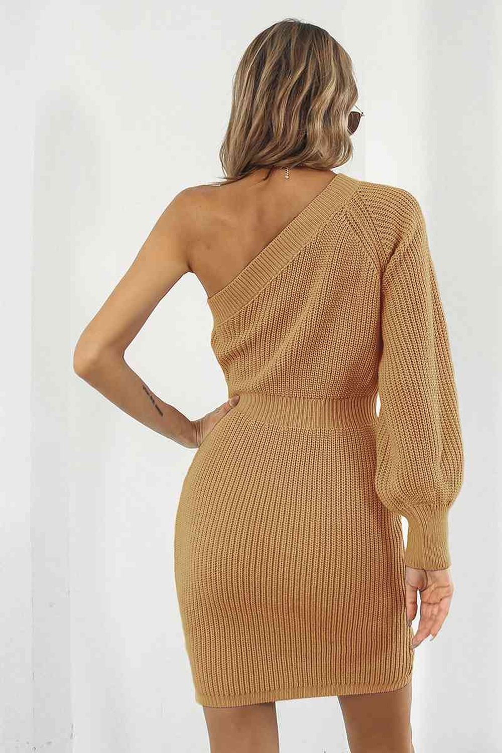 One-Shoulder Mini Sweater Dress