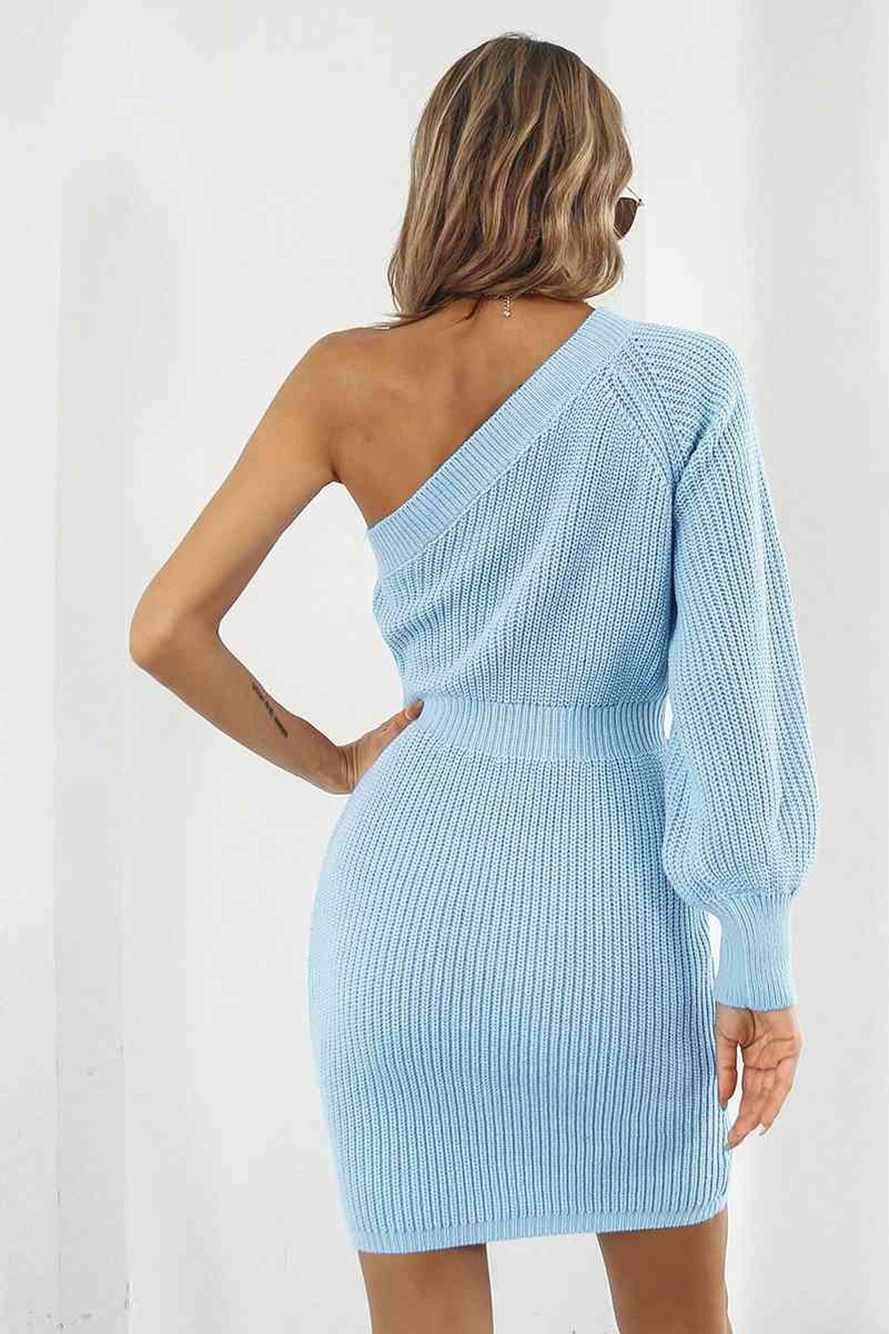 One-Shoulder Mini Sweater Dress