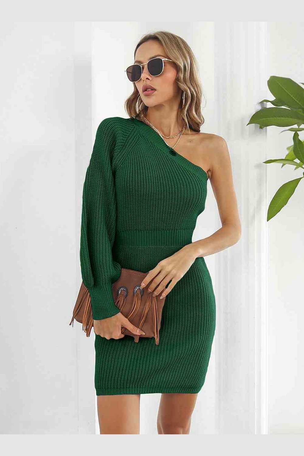 One-Shoulder Mini Sweater Dress