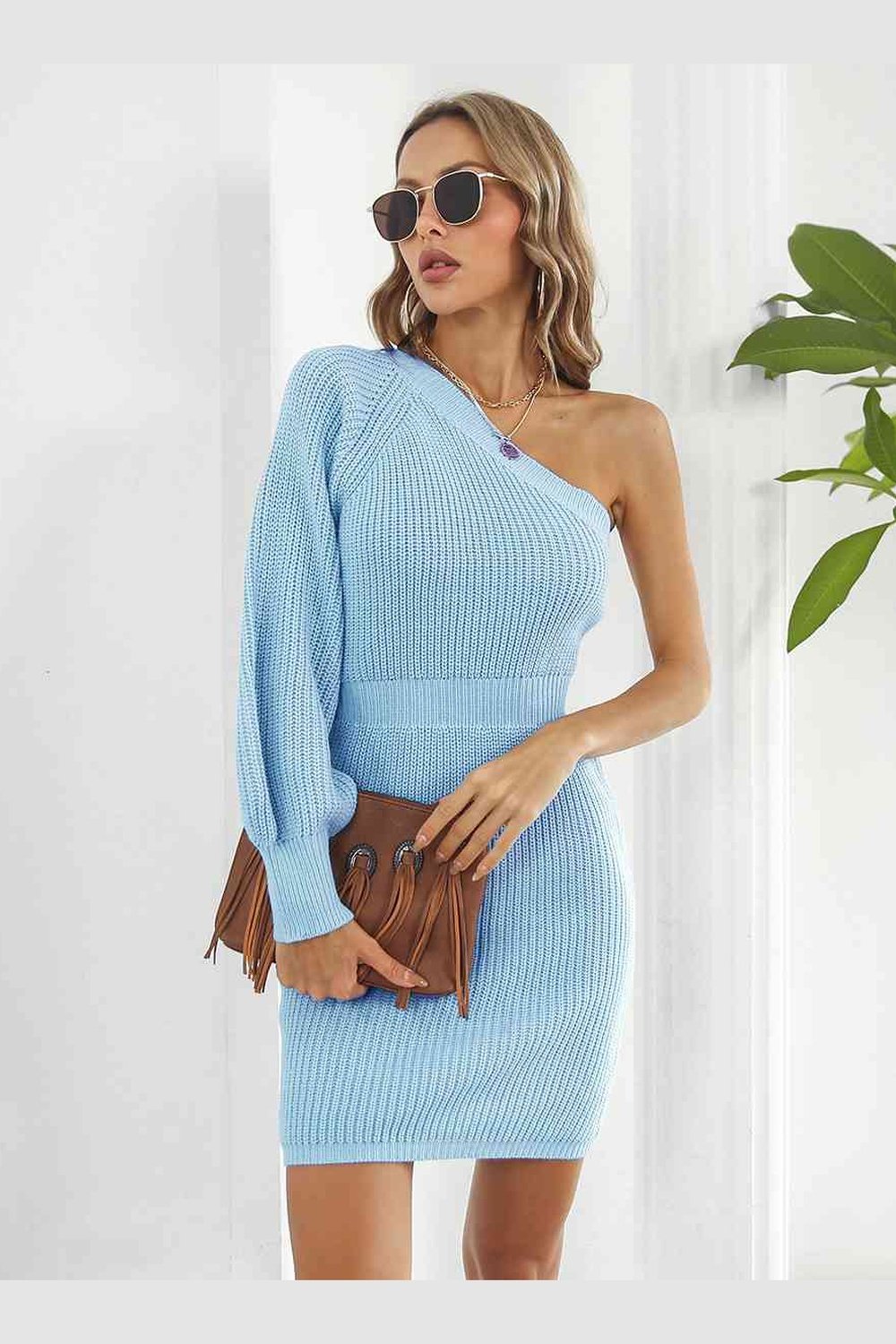 One-Shoulder Mini Sweater Dress