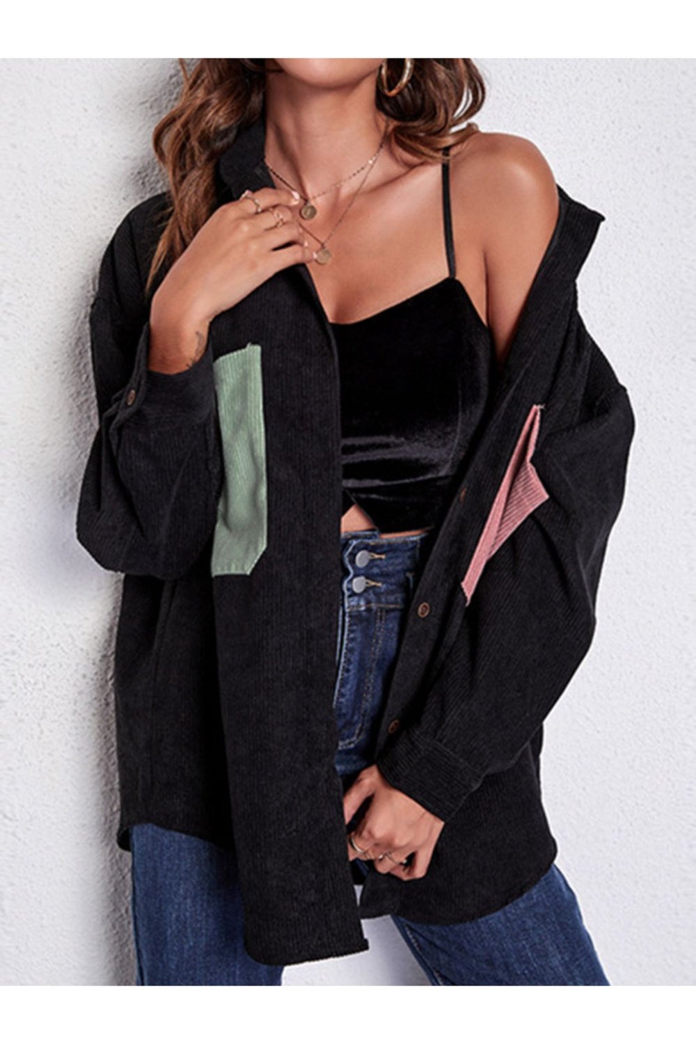 Patch Pocket Dropped Shoulder Shirt Jacket