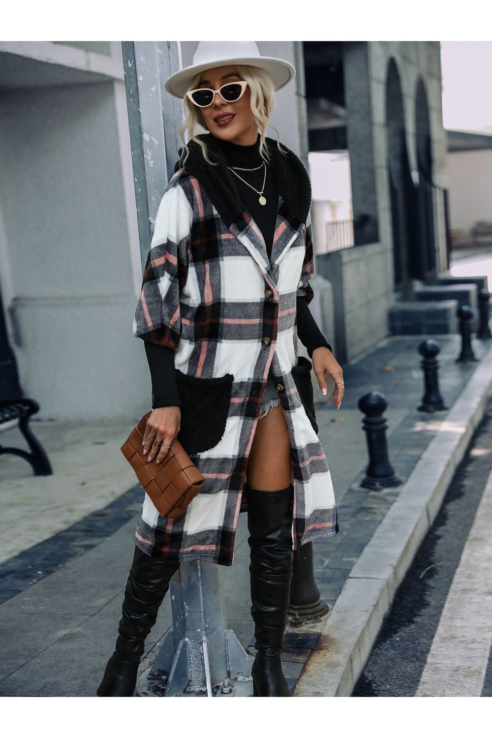 Plaid Button Down Hooded Jacket