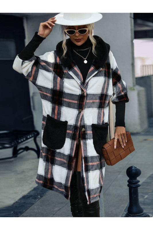 Plaid Button Down Hooded Jacket