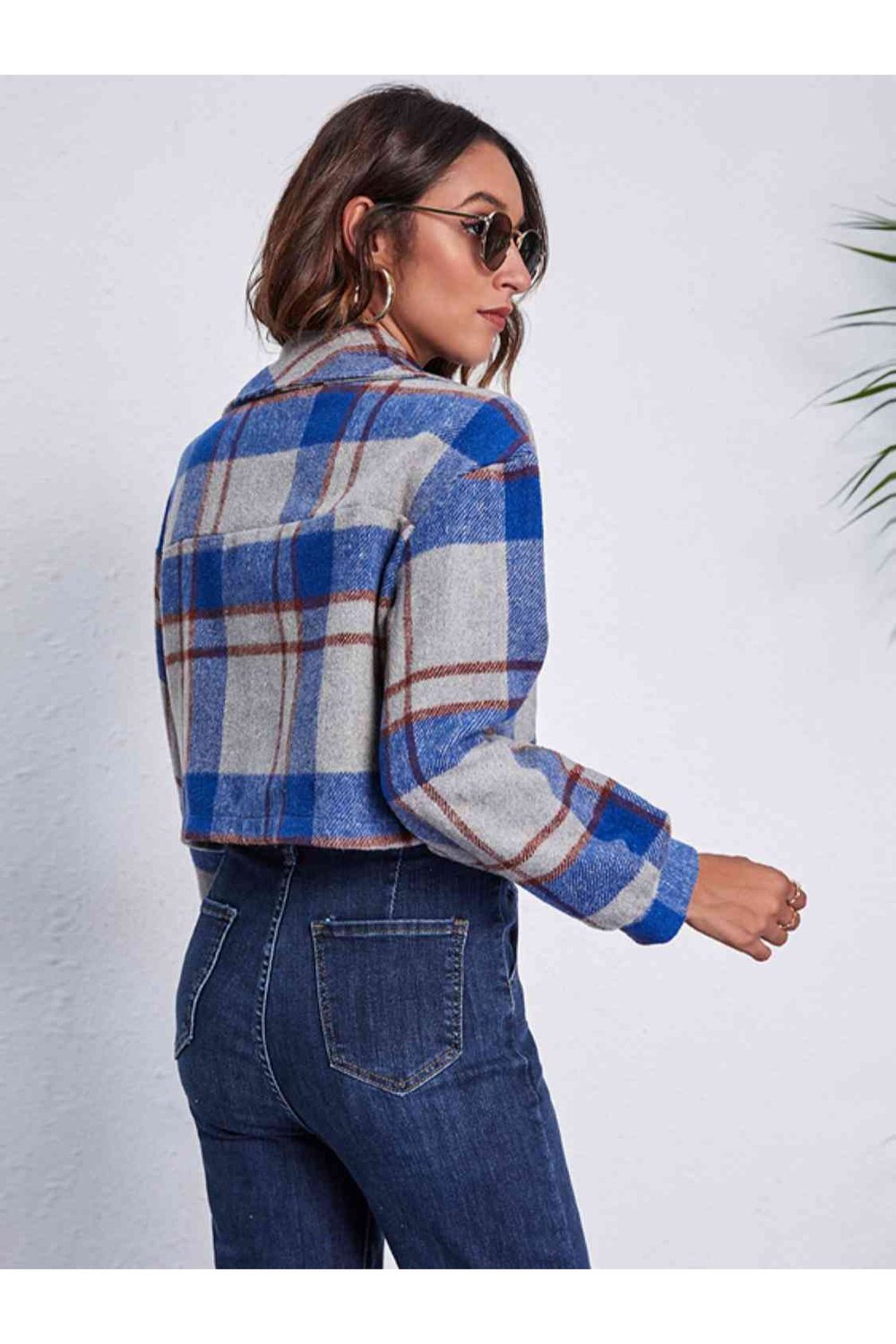 Plaid Button Front Jacket with Pockets