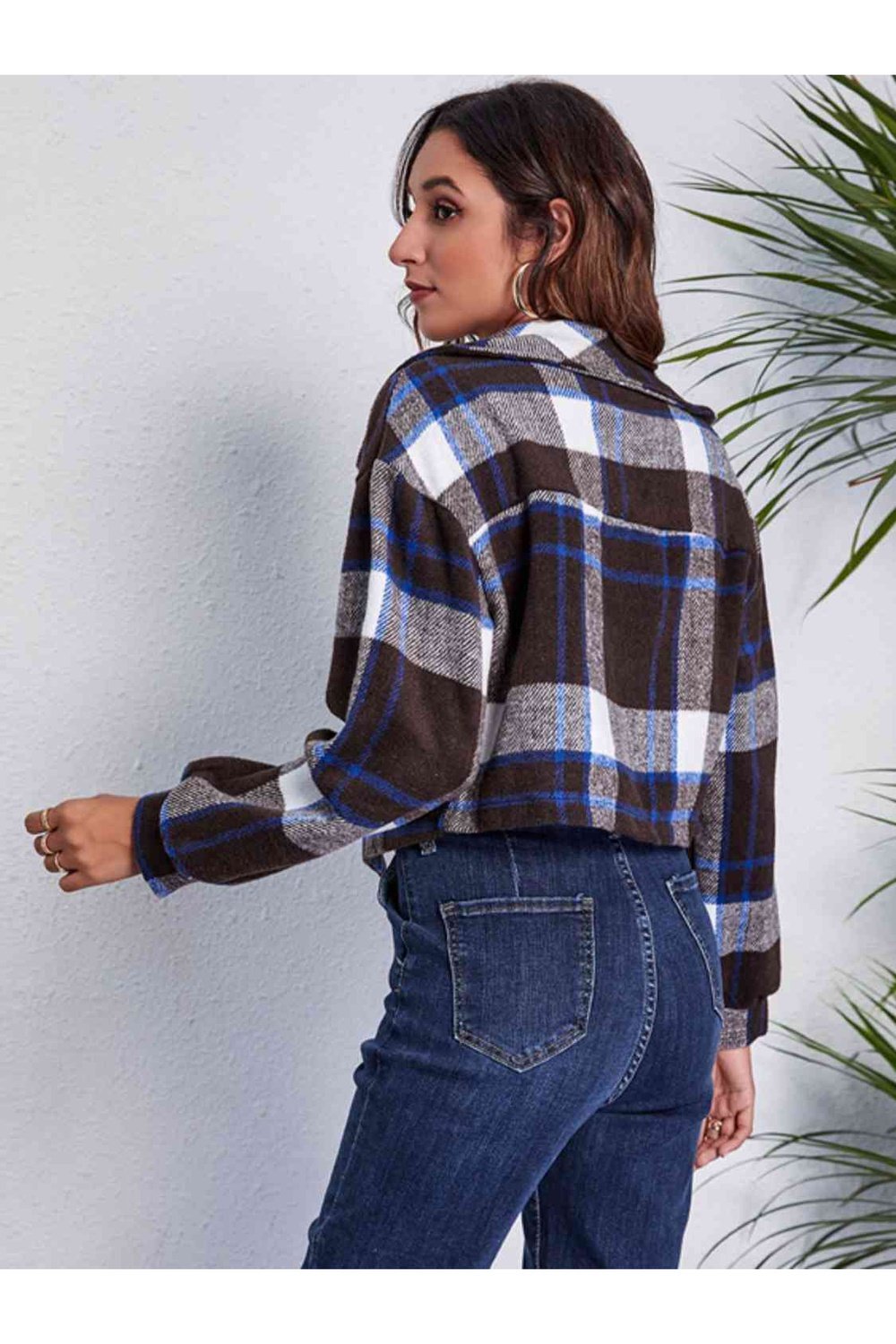 Plaid Button Front Jacket with Pockets