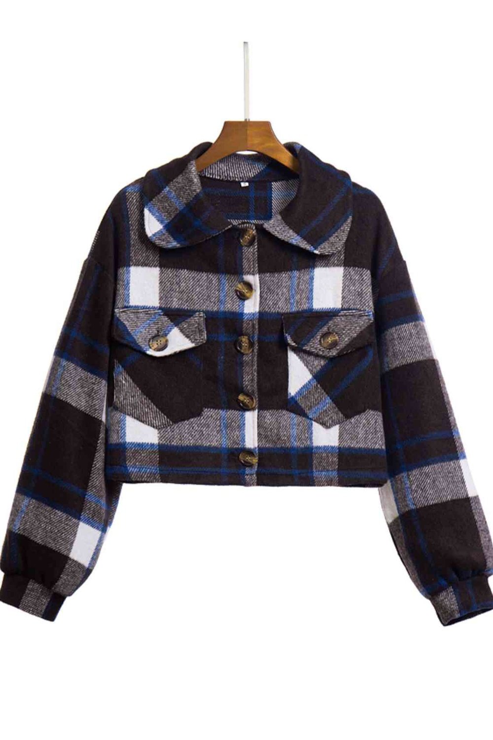 Plaid Button Front Jacket with Pockets