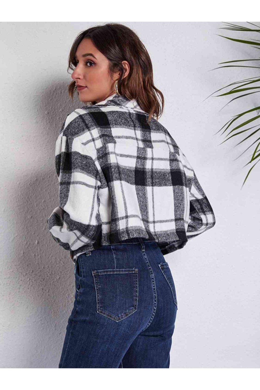 Plaid Button Front Jacket with Pockets