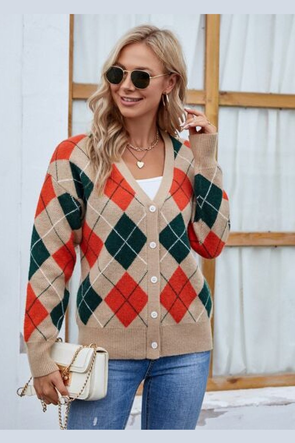 Plaid Contrast Button Up Cardigan