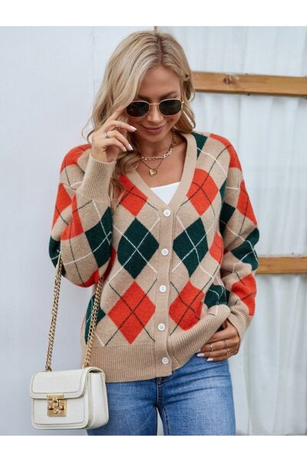 Plaid Contrast Button Up Cardigan