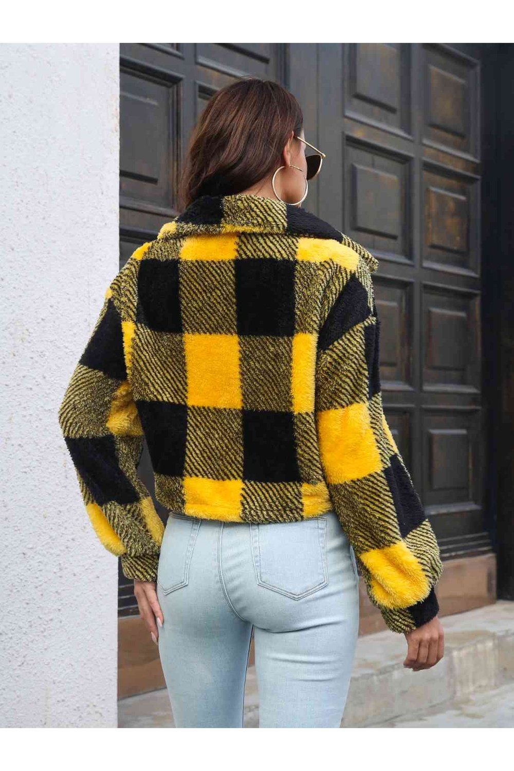 Plaid Dropped Shoulder Buttoned Jacket