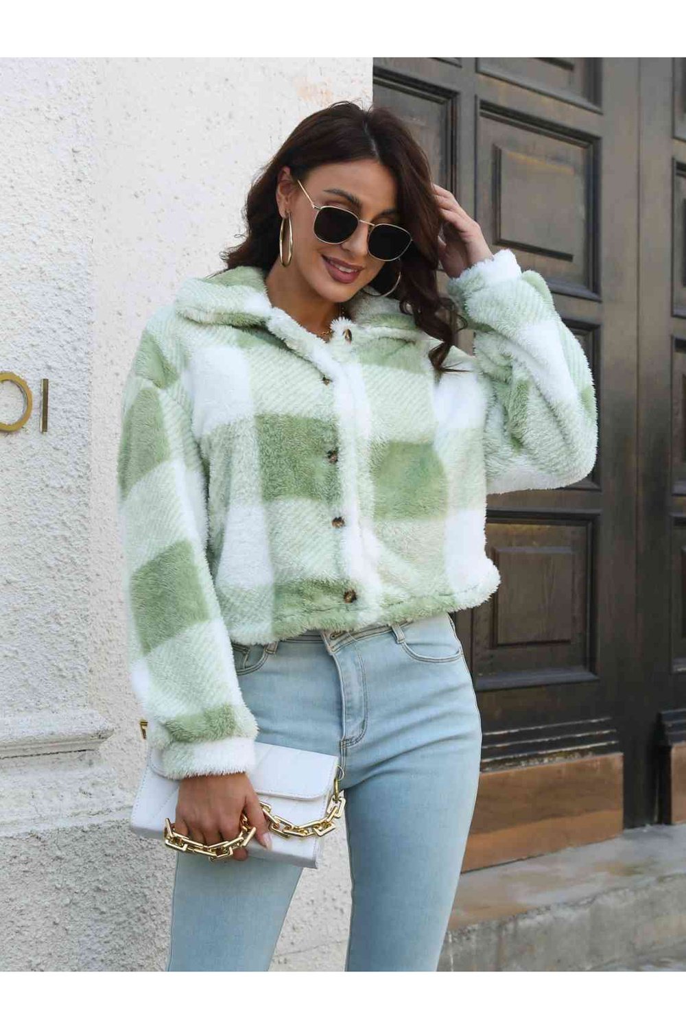 Plaid Dropped Shoulder Buttoned Jacket