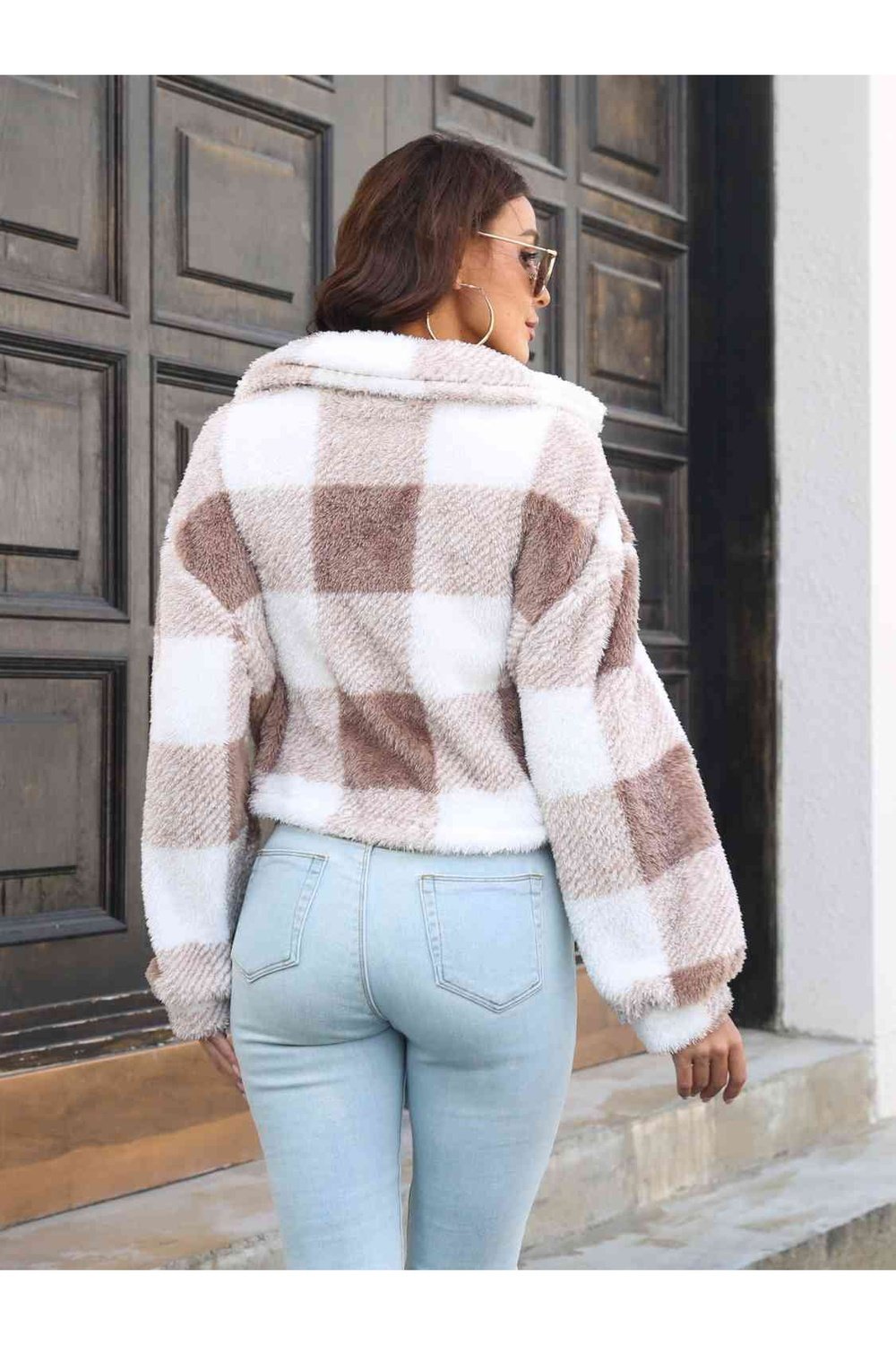 Plaid Dropped Shoulder Buttoned Jacket