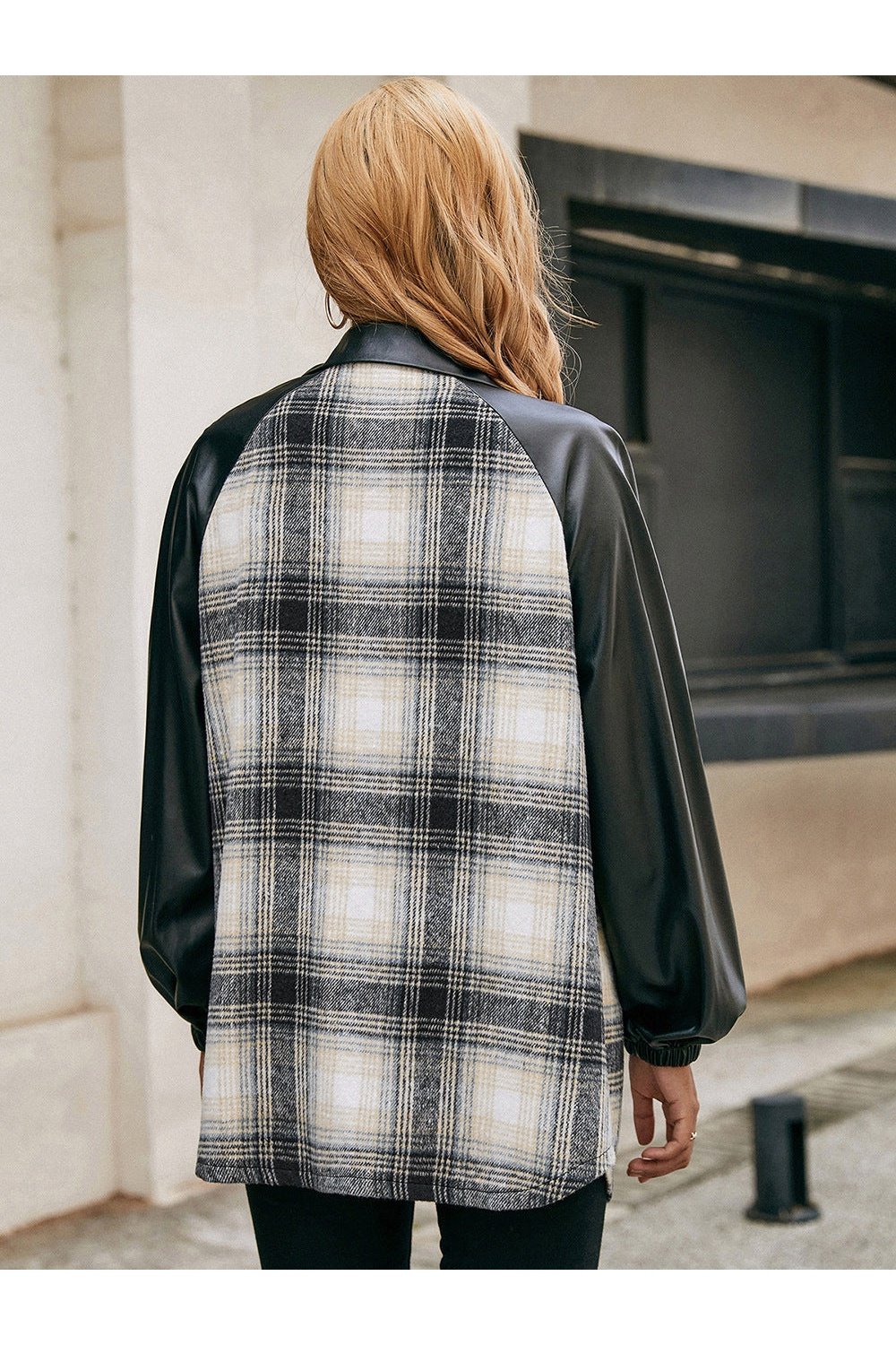 Plaid Button Down Raglan Sleeve Jacket