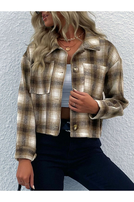 Plaid Button-Up Dropped Shoulder Shacket