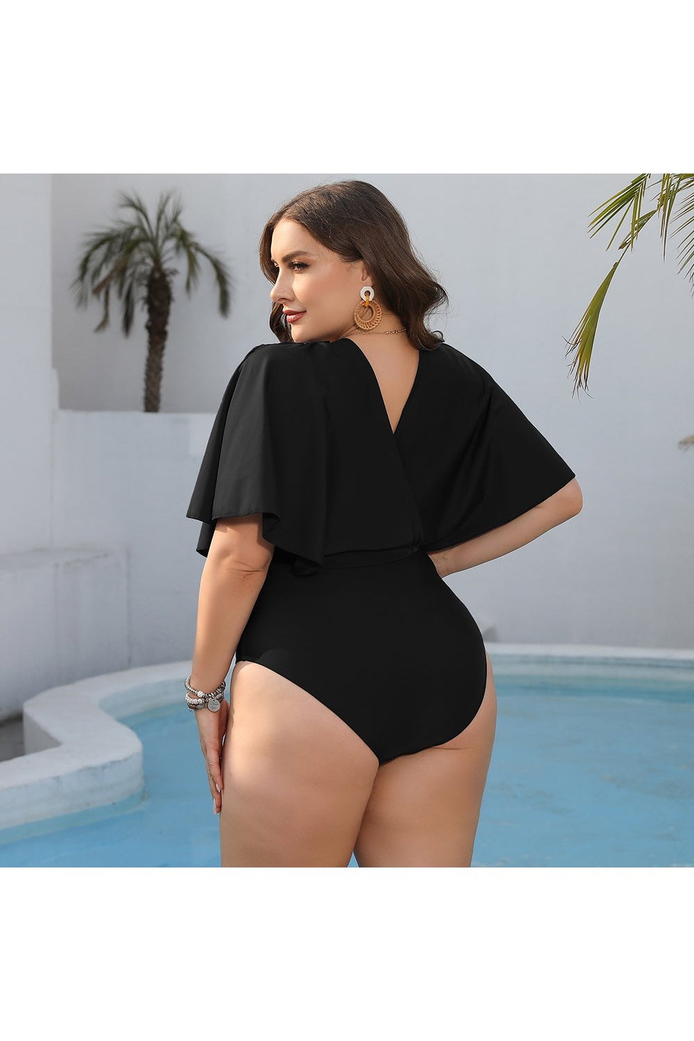 Plus Size Ruched Surplice Neck One-Piece Swimsuit