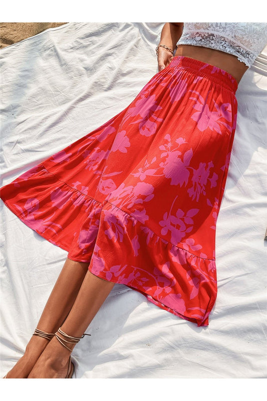 Printed Elastic Waist Skirt