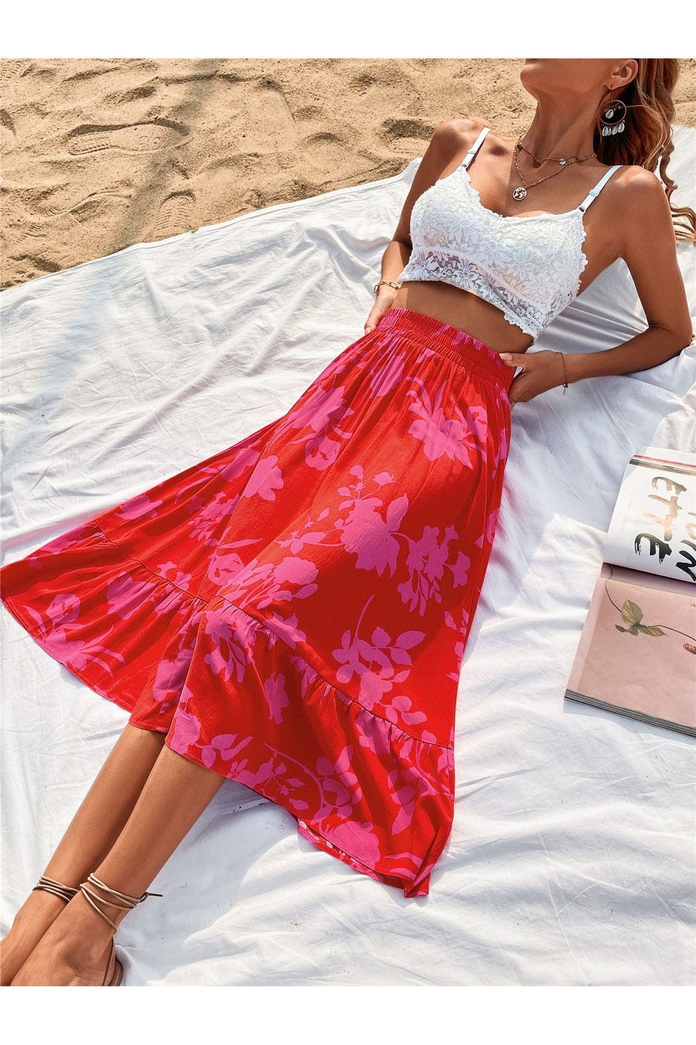 Printed Elastic Waist Skirt