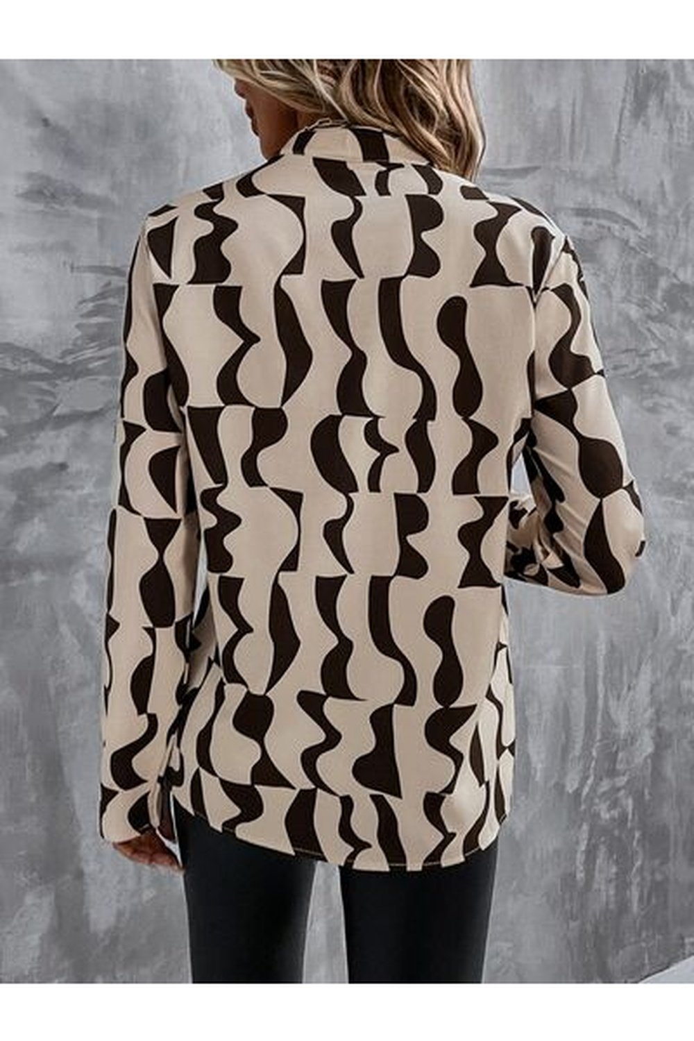 Printed Notched Long Sleeve Blouse