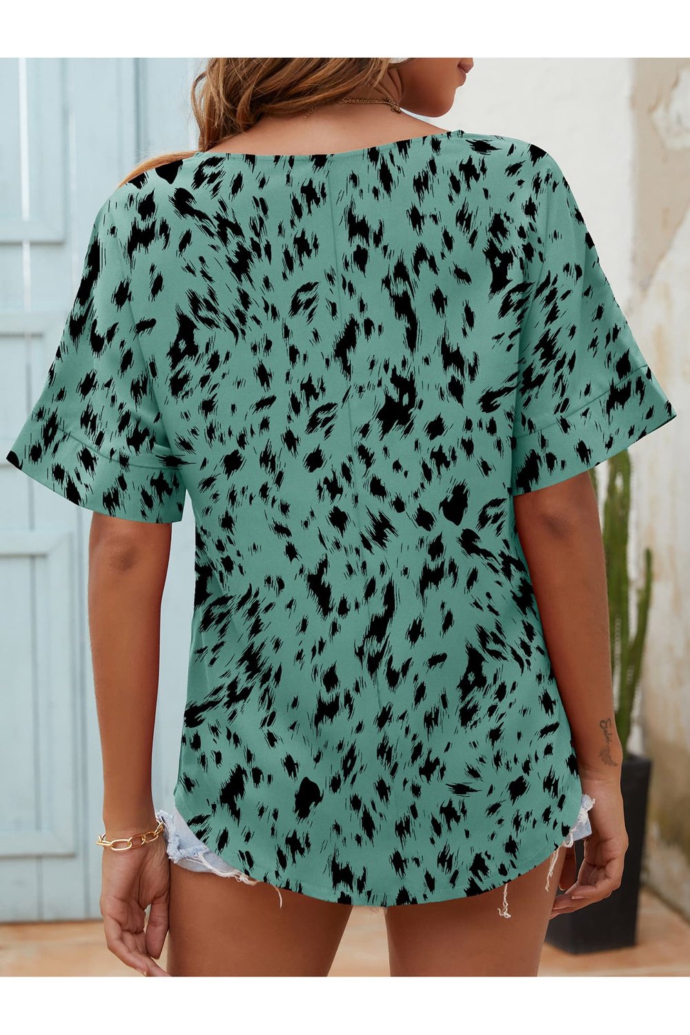 Printed Notched Neck Half Sleeve Blouse